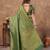 green silk blend floral woven zari design saree with blouse piece