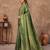green silk blend floral woven zari design saree with blouse piece