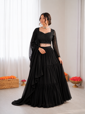 black georgette thread sequin lehenga choli set 2
