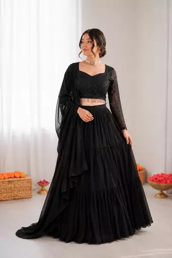 black georgette thread sequin lehenga choli set