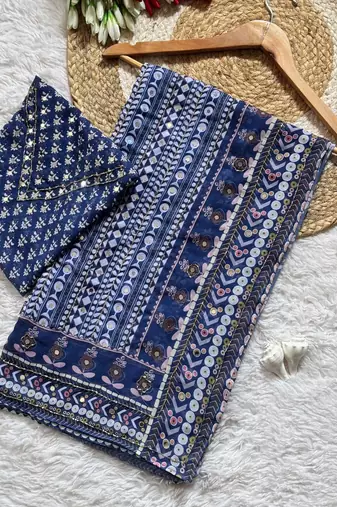 Blue Color  khatali handwork and real mirror work  Georgette Saree