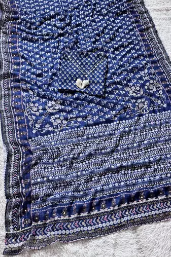 Blue Color  khatali handwork and real mirror work  Georgette Saree