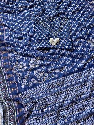 Blue Color  khatali handwork and real mirror work  Georgette Saree 3