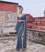 Royal Blue Color  khatali handwork and real mirror work  Georgette Saree