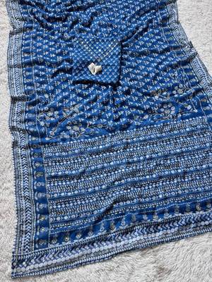 Royal Blue Color  khatali handwork and real mirror work  Georgette Saree 2