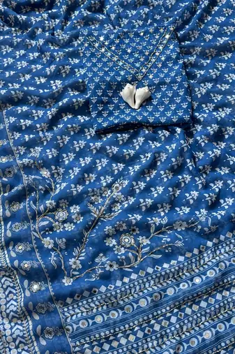 Royal Blue Color  khatali handwork and real mirror work  Georgette Saree