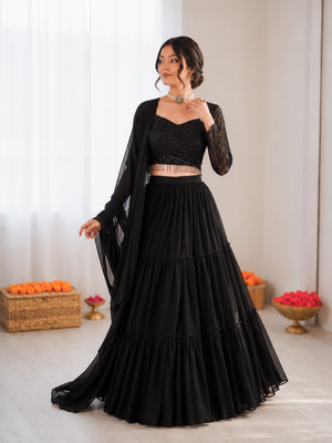 black georgette thread sequin lehenga choli set 3