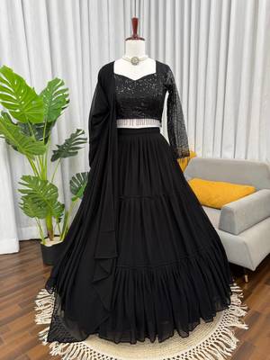 black georgette thread sequin lehenga choli set 4