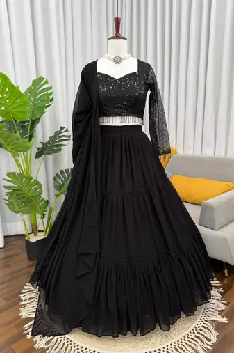 black georgette thread sequin lehenga choli set