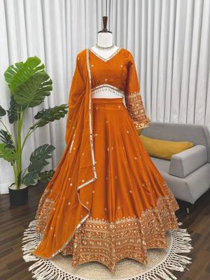 orange jatan silk thread sequin lehenga choli set 3