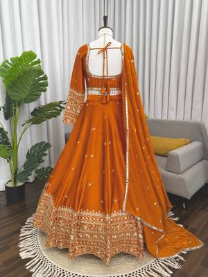 orange jatan silk thread sequin lehenga choli set 4