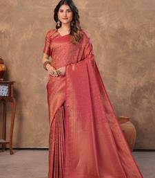 maroon silk blend floral woven zari design saree with blouse piece 