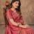 maroon silk blend floral woven zari design saree with blouse piece 