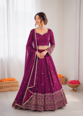 purple jatan silk thread sequin lehenga choli set 1