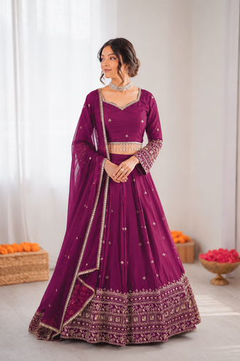 purple jatan silk thread sequin lehenga choli set