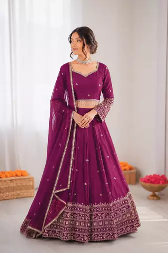 purple jatan silk thread sequin lehenga choli set