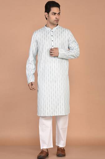 Men's woven design mandarin collar cotton straight kurta