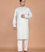 Men's woven design mandarin collar cotton straight kurta