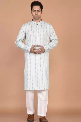 Men's woven design mandarin collar cotton straight kurta