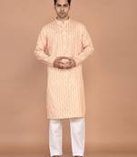 Men's woven design mandarin collar cotton straight kurta