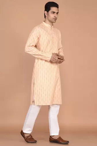 Men's woven design mandarin collar cotton straight kurta