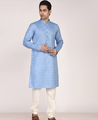 Men's self embossed designer cotton kurta 2