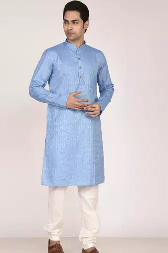 Men's self embossed designer cotton kurta