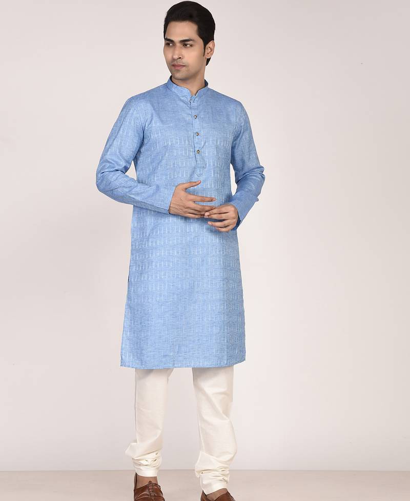 Men's self embossed designer cotton kurta