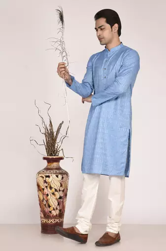 Men's self embossed designer cotton kurta