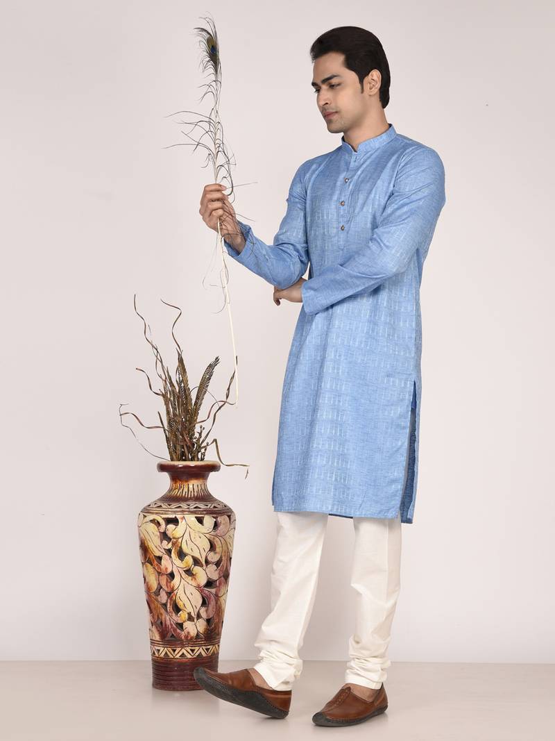 Men's self embossed designer cotton kurta