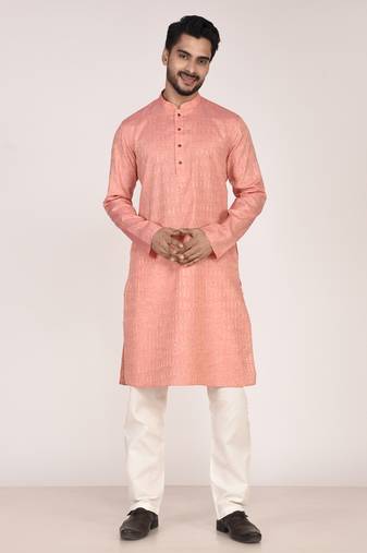 Men's self embossed designer cotton kurta