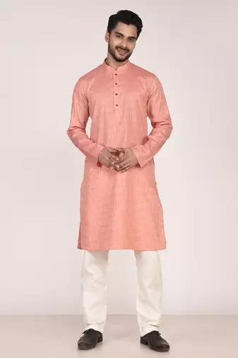 Men's self embossed designer cotton kurta