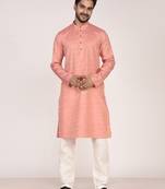 Men's self embossed designer cotton kurta