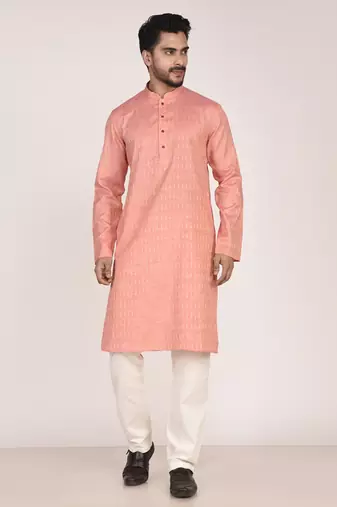 Men's self embossed designer cotton kurta