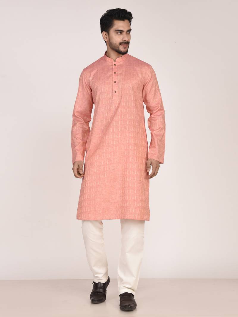 Men's self embossed designer cotton kurta