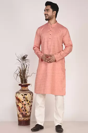 Men's self embossed designer cotton kurta