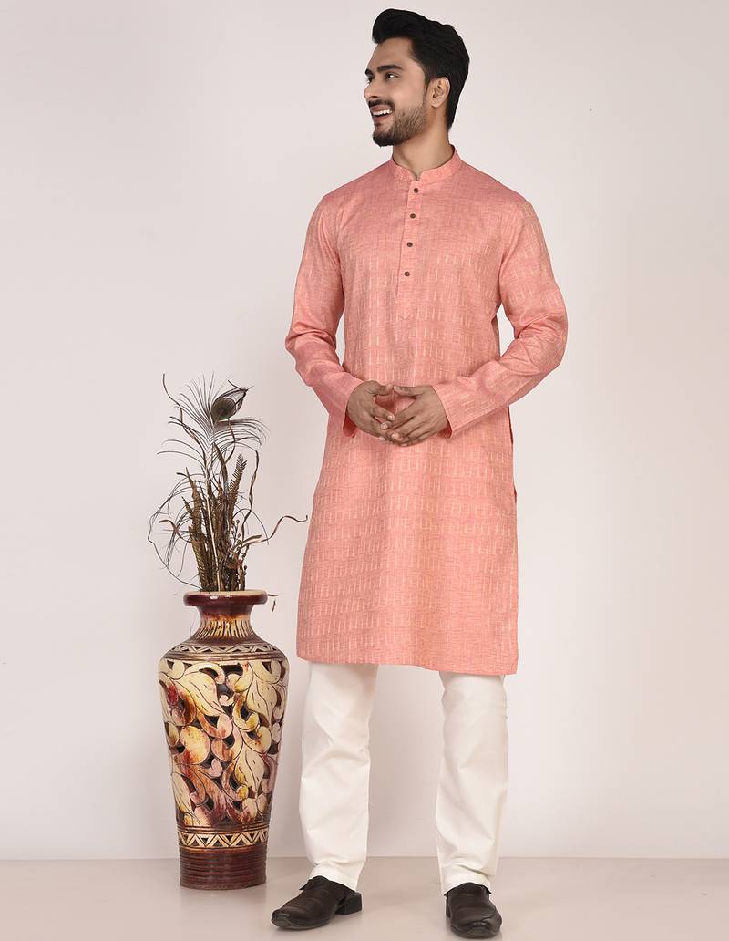 Men's self embossed designer cotton kurta