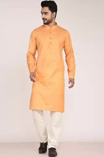 Men's self embossed designer cotton kurta