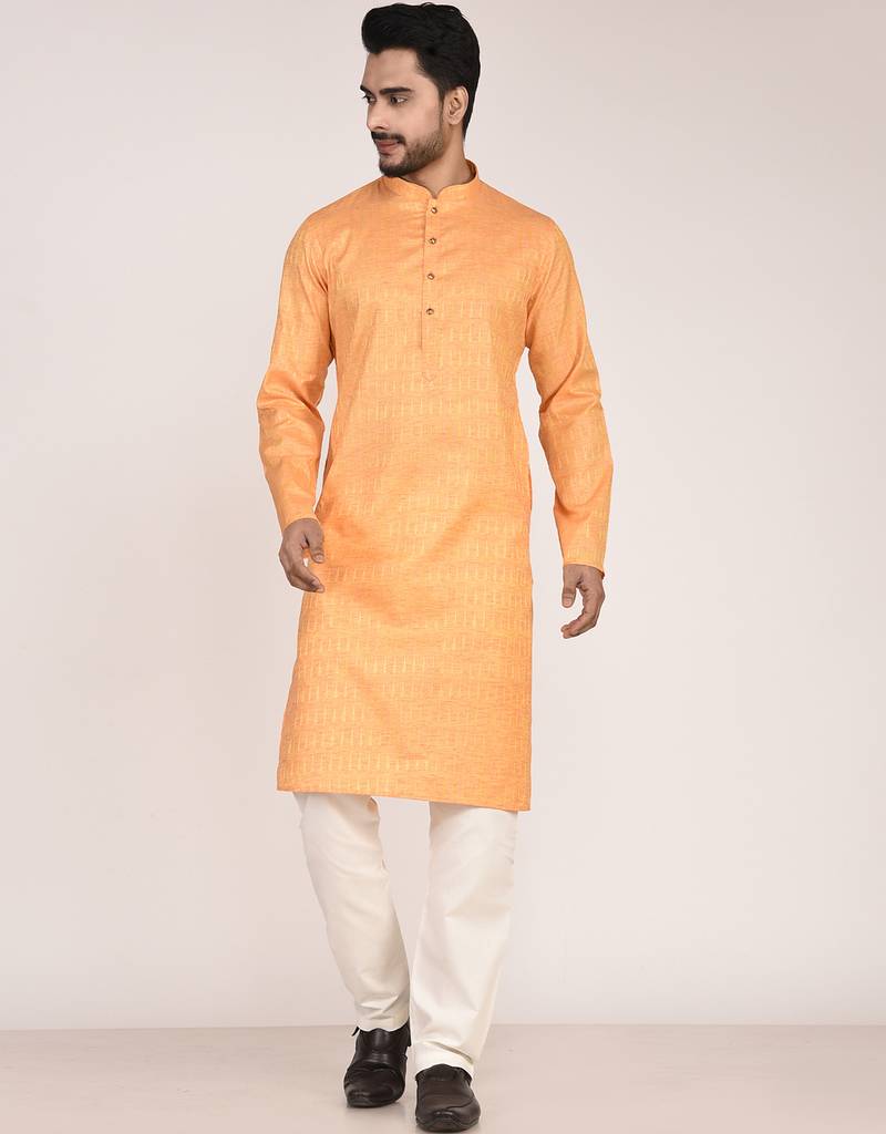 Men's self embossed designer cotton kurta
