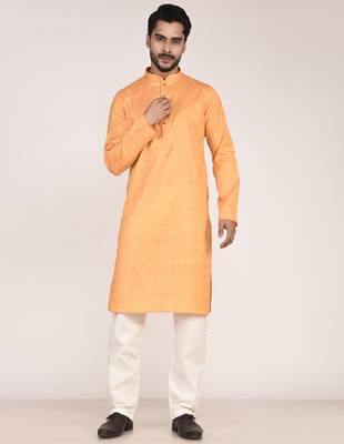 Men's self embossed designer cotton kurta 4