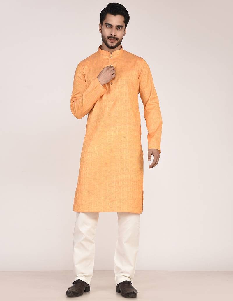 Men's self embossed designer cotton kurta