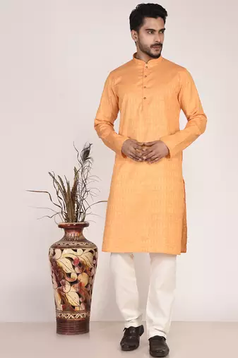Men's self embossed designer cotton kurta