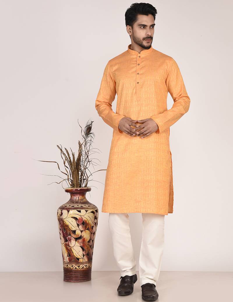 Men's self embossed designer cotton kurta