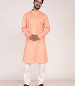 Men's woven design mandarin collar cotton straight kurta