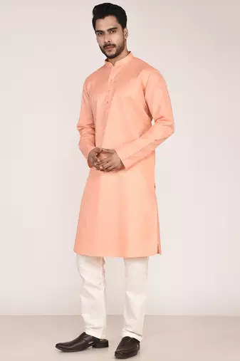 Men's woven design mandarin collar cotton straight kurta