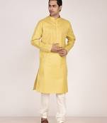Men's woven design mandarin collar cotton straight kurta