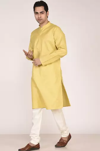 Men's woven design mandarin collar cotton straight kurta