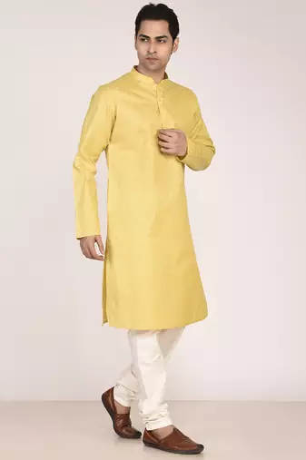 Men's woven design mandarin collar cotton straight kurta