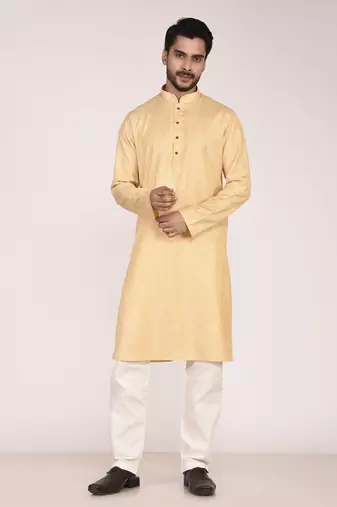 Men's woven design mandarin collar cotton straight kurta