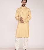 Men's woven design mandarin collar cotton straight kurta